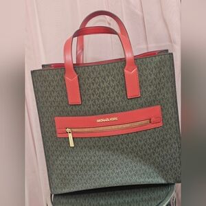 Michael Kors Red and Brown Signature Tote